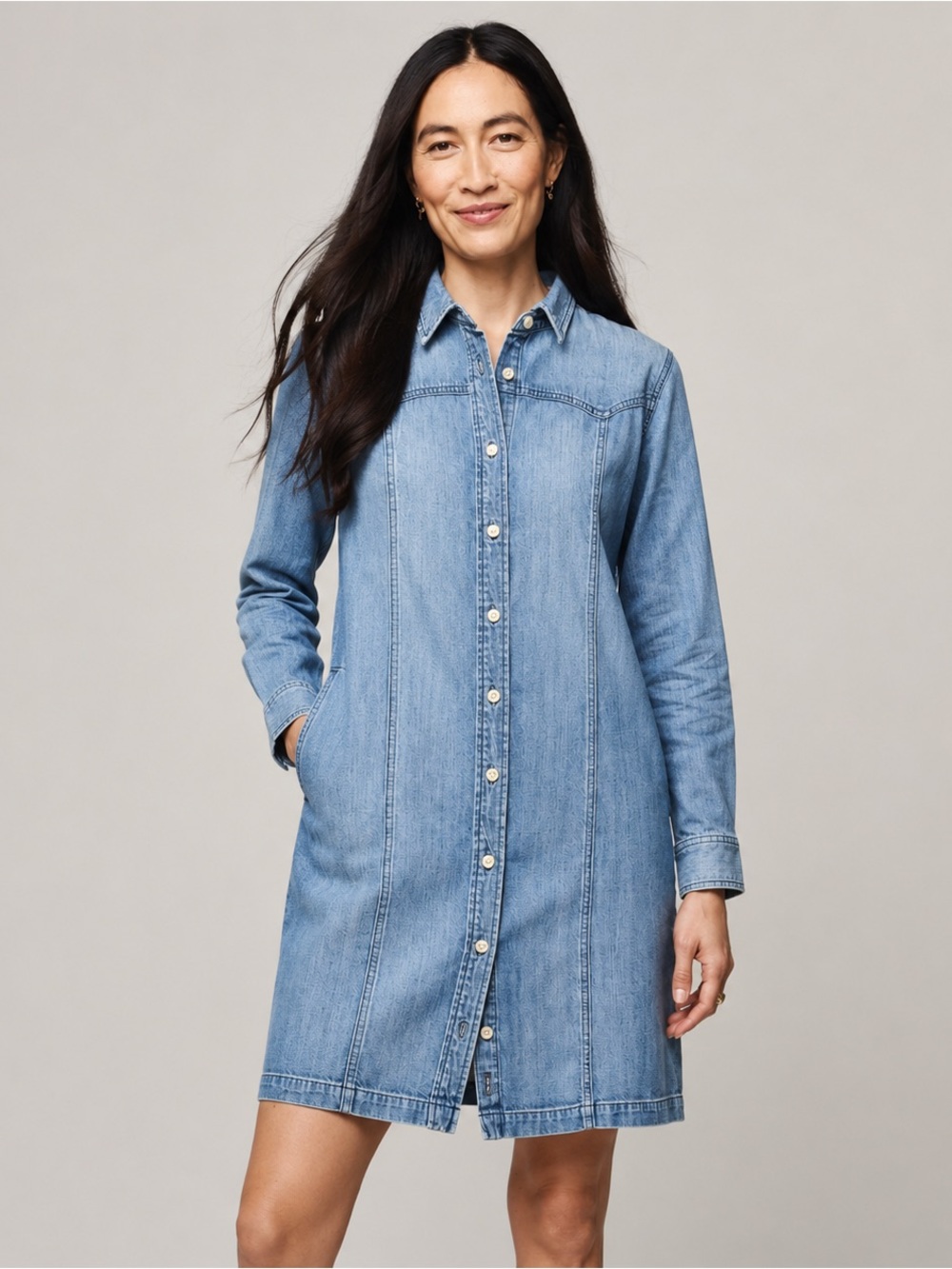 Lee Denim Western Shirt Dress Long Sleeve Knee Length Medium Wash Women S NEW